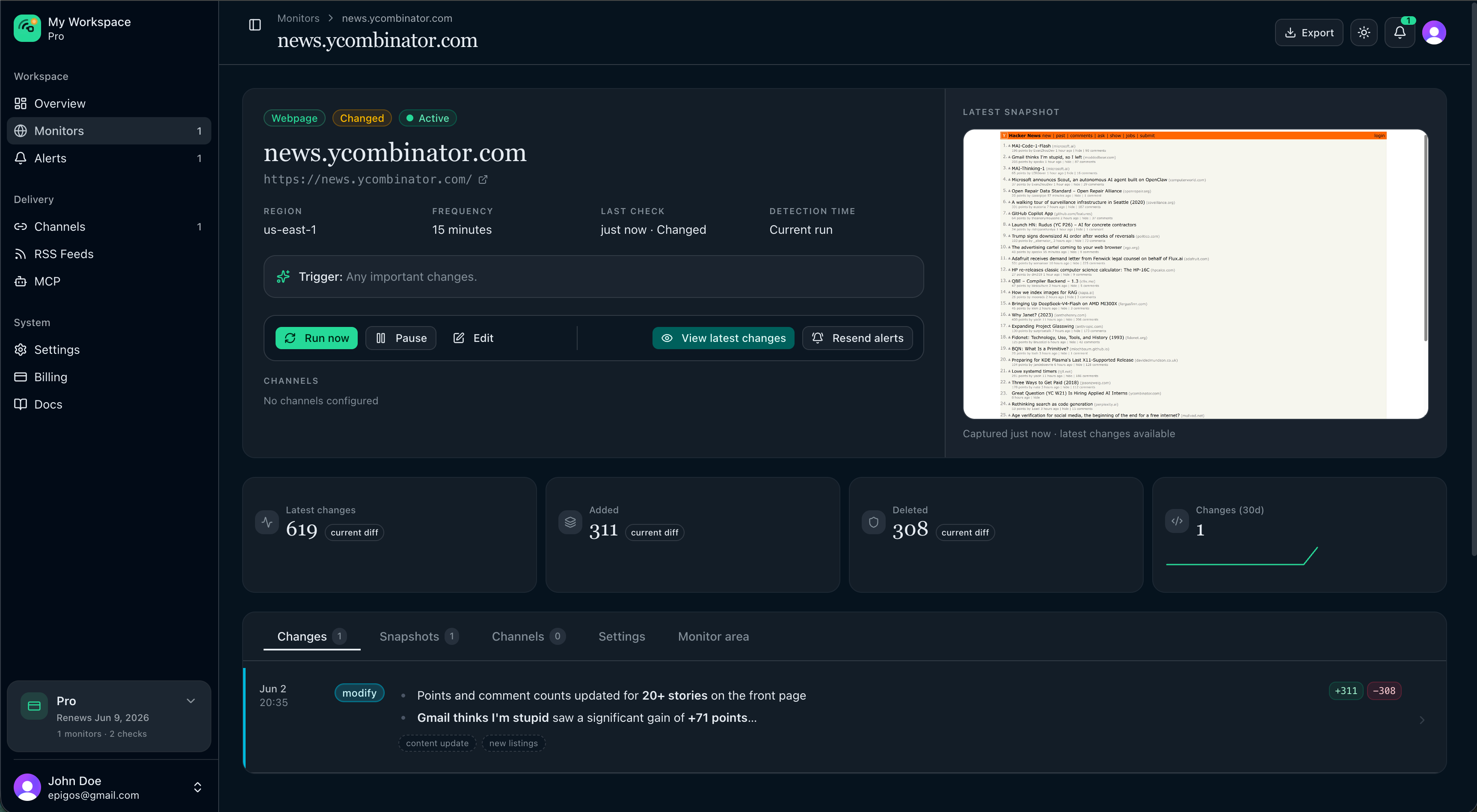 Monitor detail summary and actions