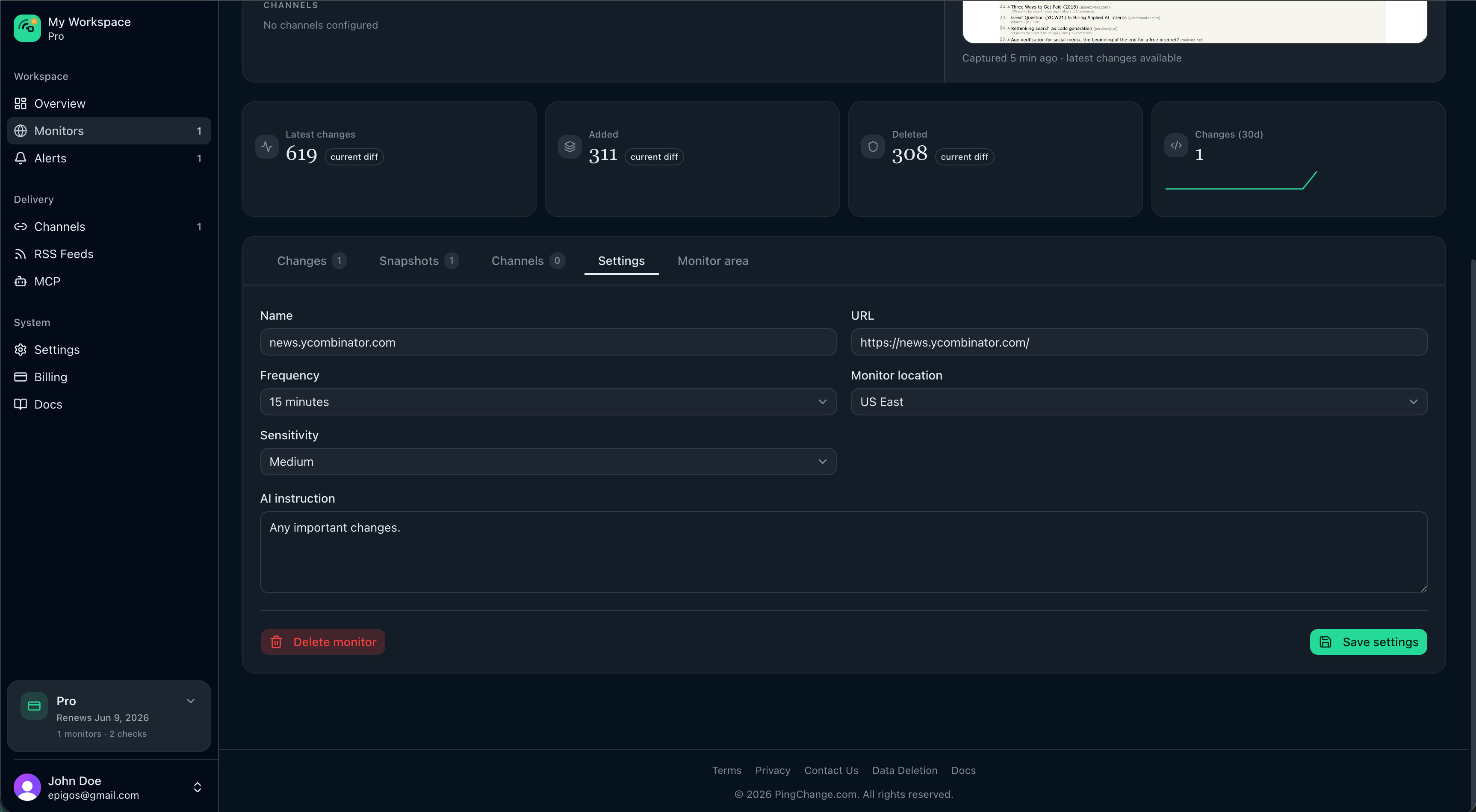 Monitor settings tab
