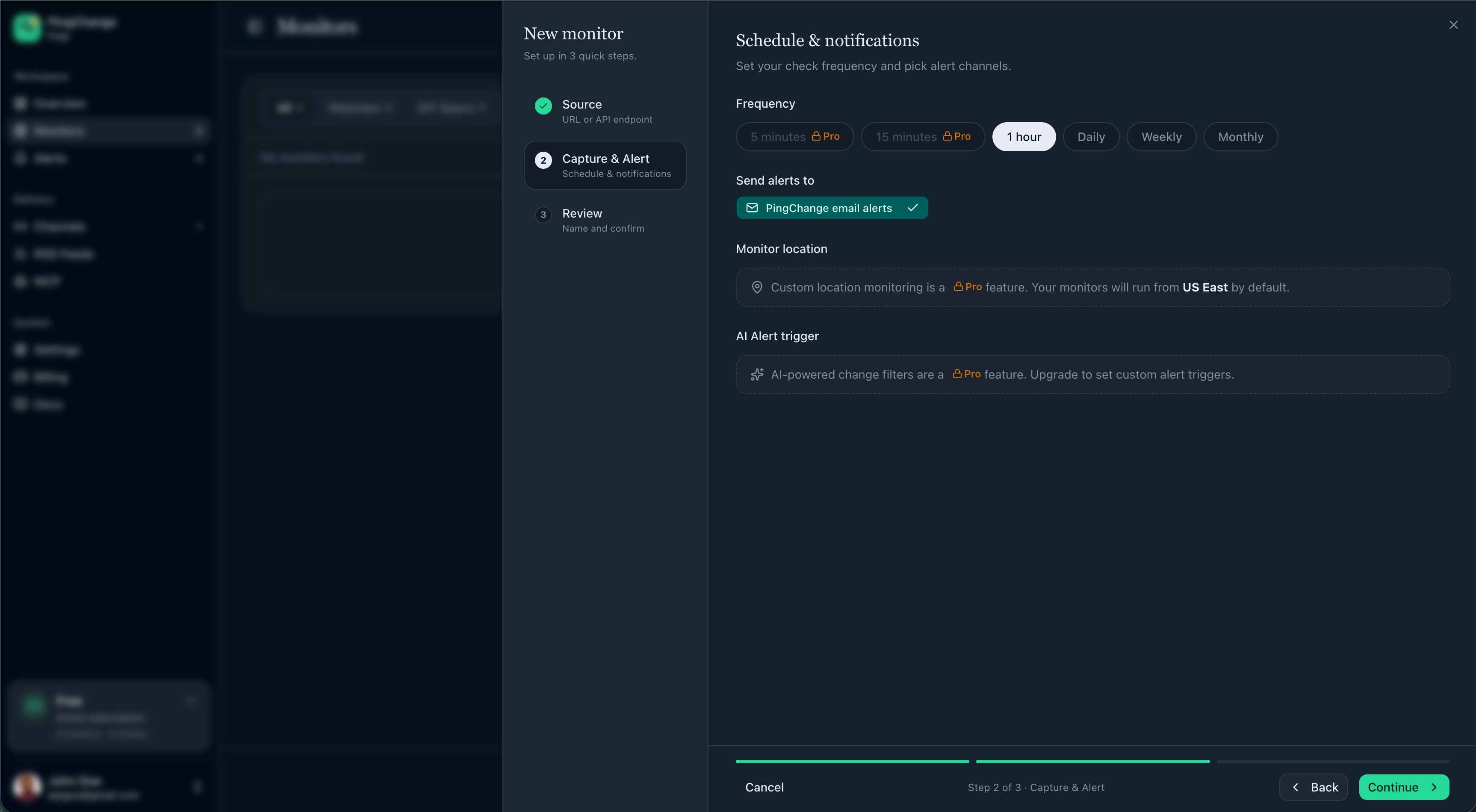 Schedule and notifications step on free plan