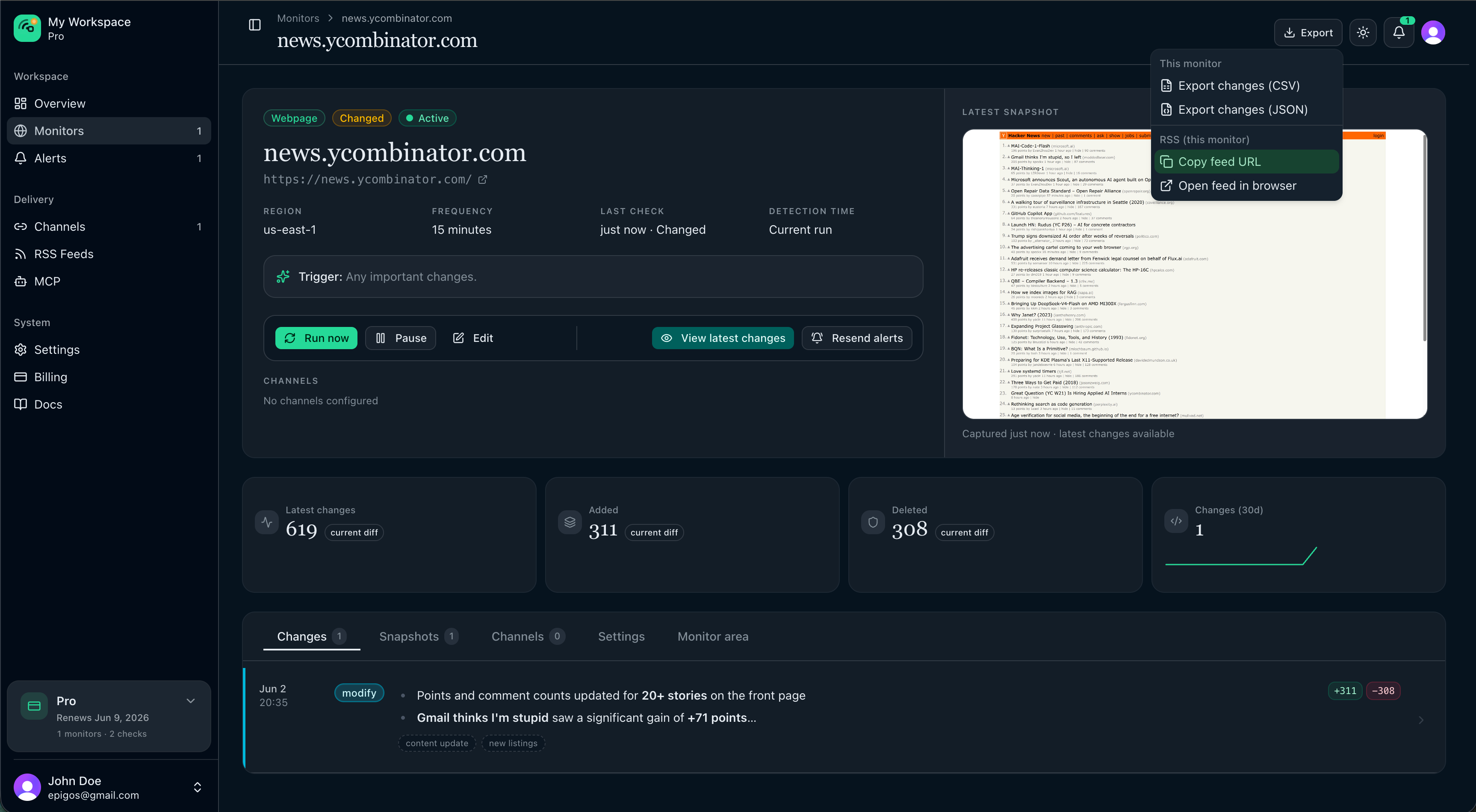 Copy per-monitor RSS URL from monitor Export menu